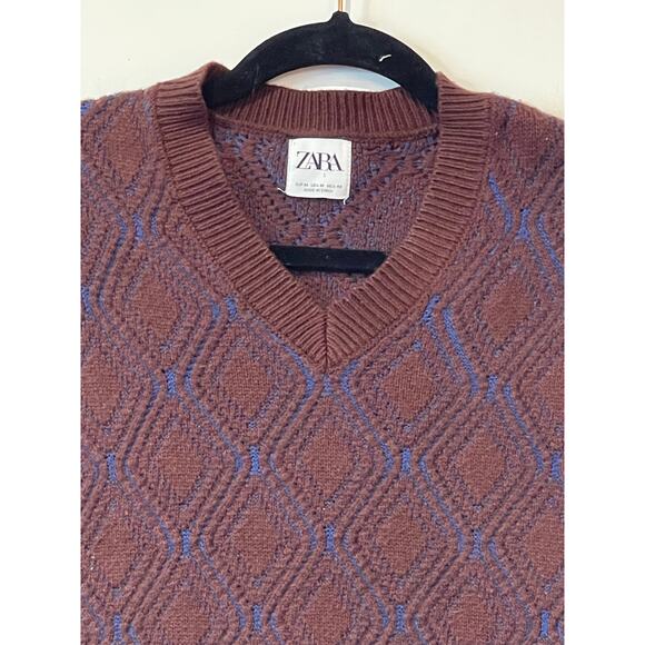 Zara Brown Blue Men’s Sweater Vest Medium - Picture 3 of 6